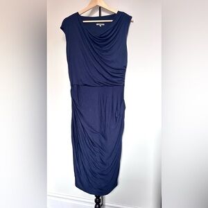Anthropologie BORDEAUX LOS ANGELES Ruched Cap Sleeve Dress Dress Navy Blue mediu